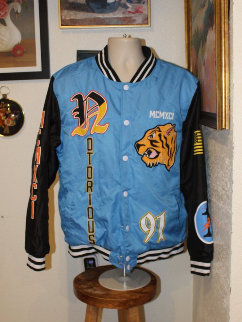Rue21 Notorious 91 Blue & Black Varsity Bomber Jacket Men’s Large